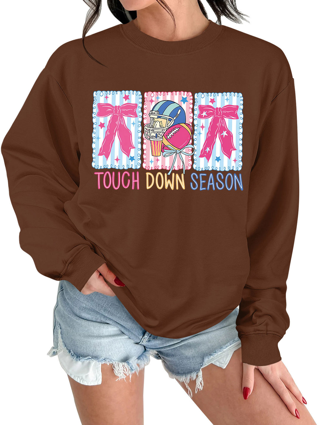 Damen Sweatshirt mit kreativem Football-Motiv und lässigem Schnitt Drune