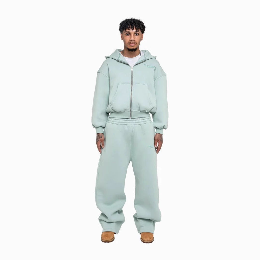 Herren nan lässiges Reißverschluss-Hoodie- und Palazzohose-Set mit dropped-shoulder Silhouette Drune