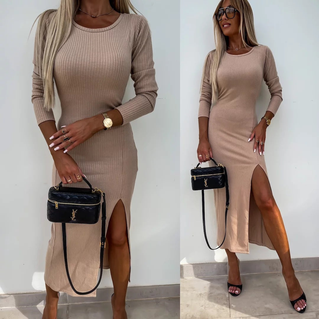 Damen figurbetontes Maxikleid mit seitlichem Schlitz Drune