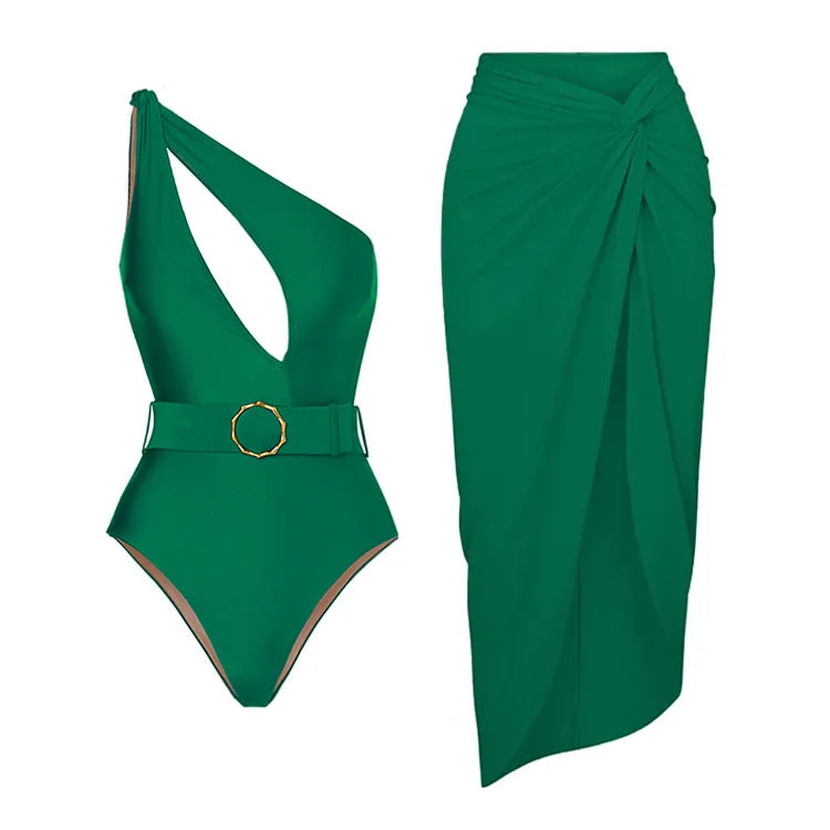 Damen Bademode Set mit Drapierung und Gürtel Drune