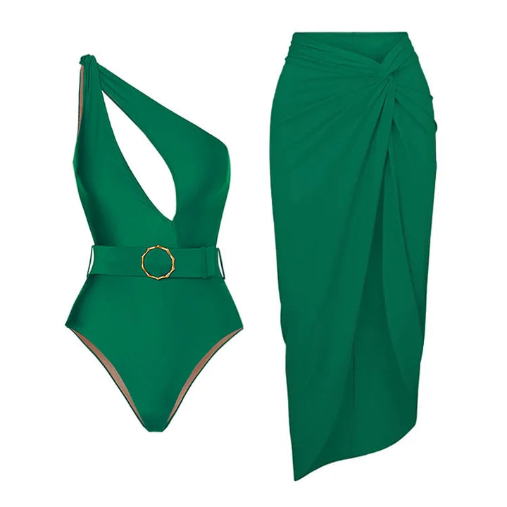 Damen eleganter Badeanzug mit taillierten Rock Drune