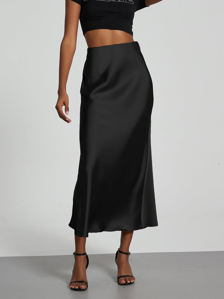 Damen-Satinrock mit hoher Taille und Midi-Länge