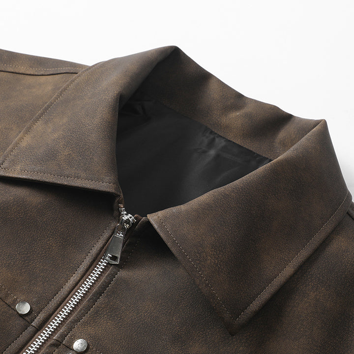 Herren Vintage-inspirierte Veloursleder-Optik Bomberjacke mit Hemdkragen & Rippbund Drune
