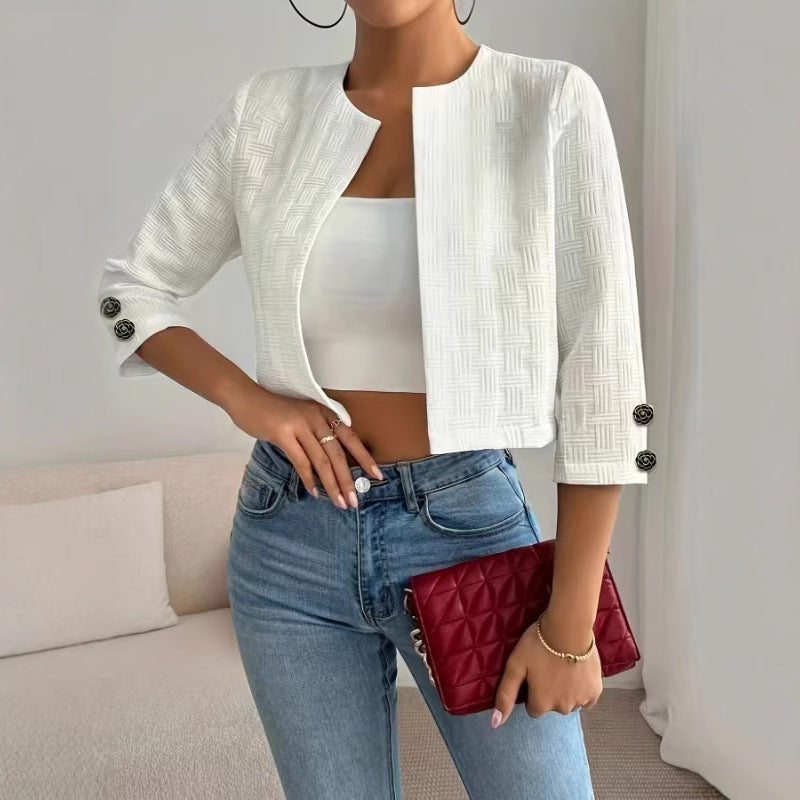 Damen Strukturierte Kurzjacke mit eleganten Knöpfen Drune