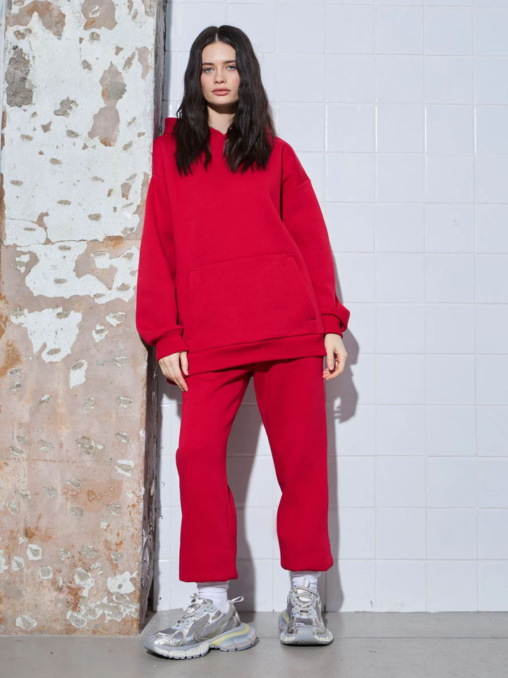 Damen großzügiger Kapuzenpullover Oversize mit Kängurutasche und weichem French-Terry Drune
