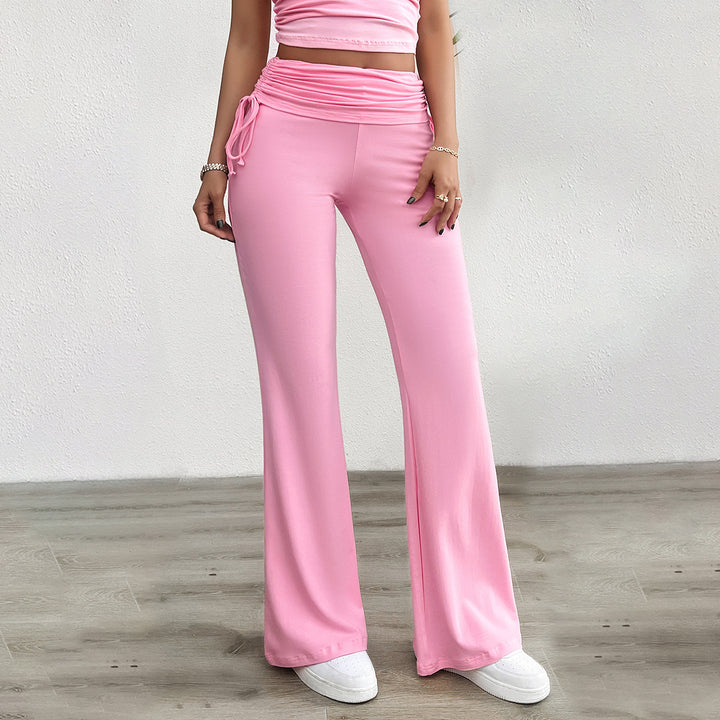 Damen nan weiche Palazzo-Loungehose mit Umschlagbund, seitlichen Kordelzügen und ausgestelltem Bein Drune