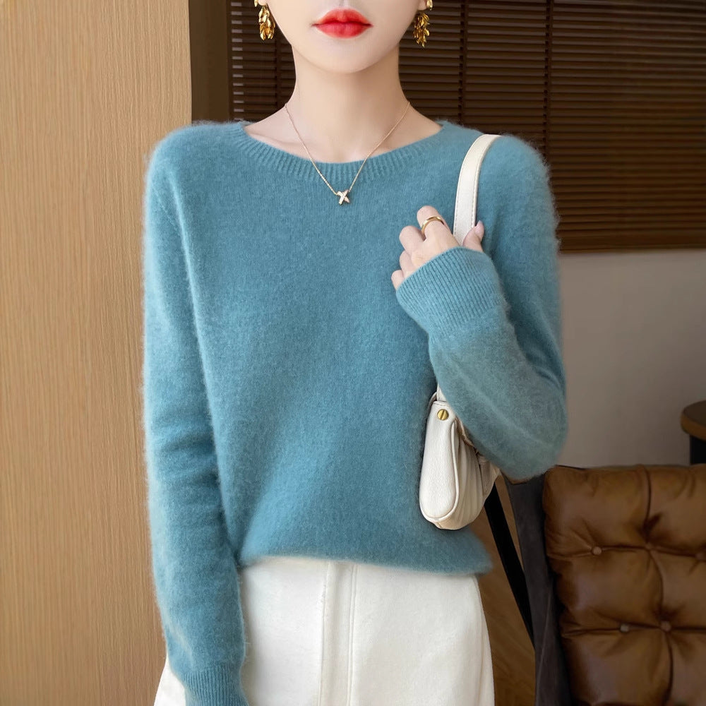 Damen Weicher Mohair‑Optik Rundhals‑Pullover mit feinem Rippsaum und leichter Oversize‑Passform Drune