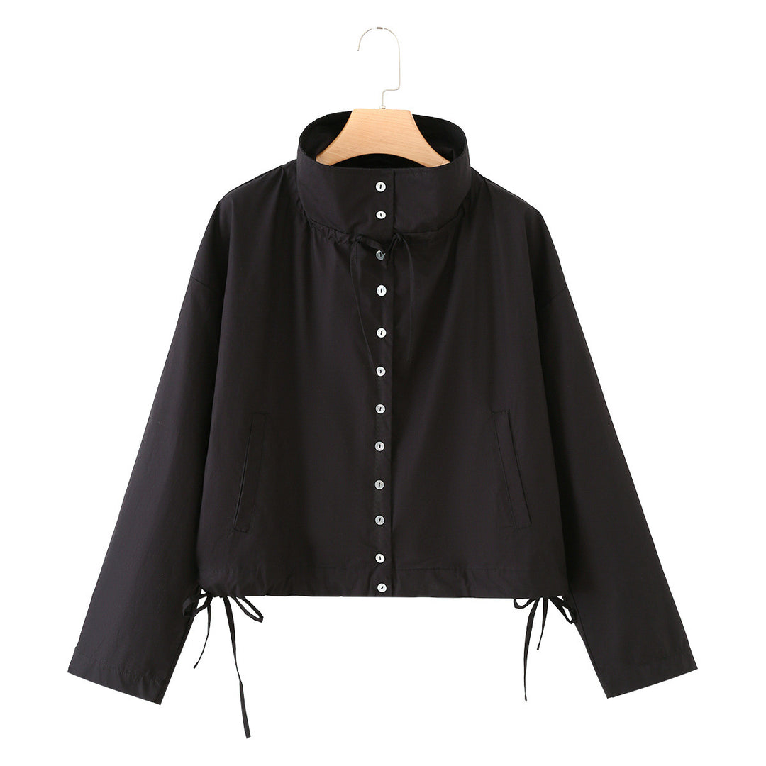 Damen Leichter Cropped-Blouson mit hohem Stehkragen, Tunnelzug und seitlichen Bindebändern Drune