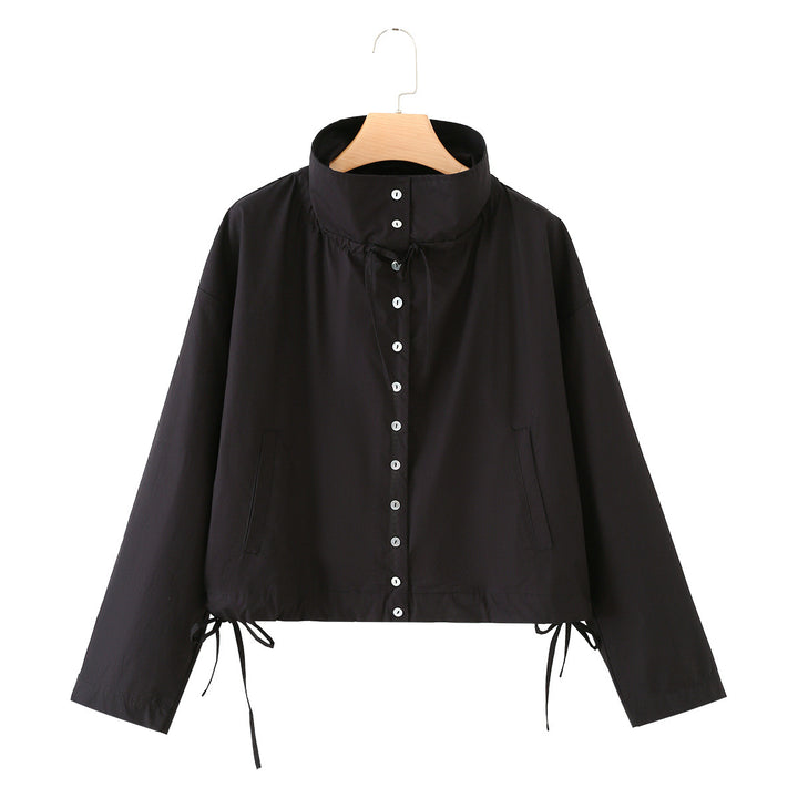 Damen Leichter Cropped-Blouson mit hohem Stehkragen, Tunnelzug und seitlichen Bindebändern Drune