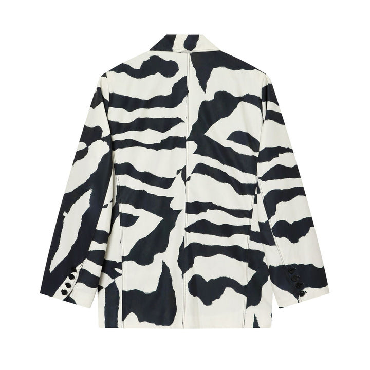 Damen nan oversized Zebra-Print Blazer mit Schalkragen, Ein-Knopf-Verschluss und aufgesetzten Pattentaschen Drune