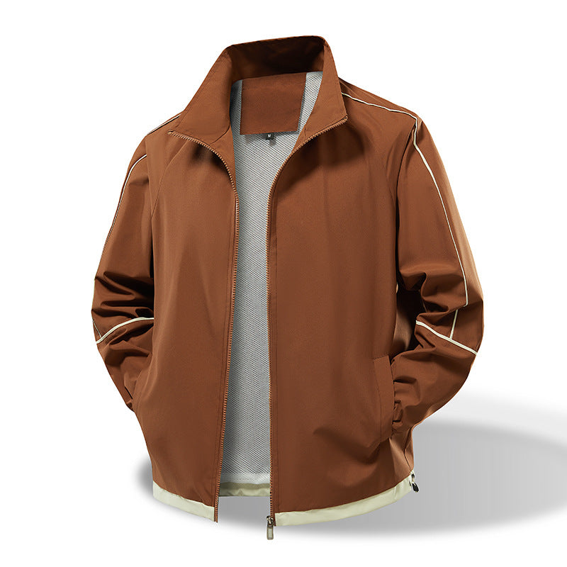 Herren Leichte Windbreaker‑Übergangsjacke mit Stehkragen, Mesh‑Futter & Kontrastpaspel Drune