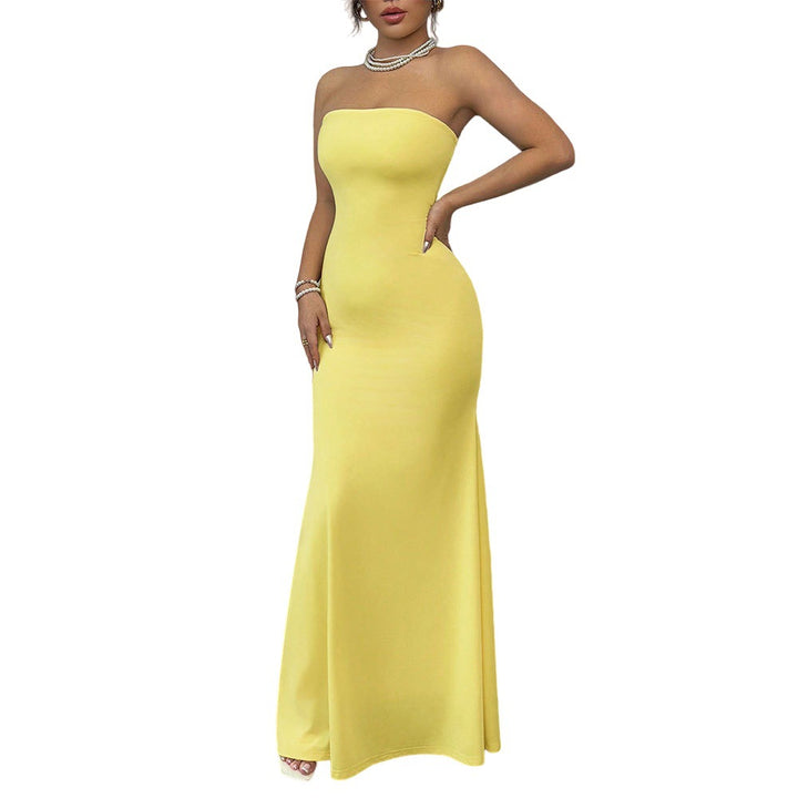 Damen figurbetontes Wickelmaxikleid mit schulterfreiem Design und sexy Rückenschlitz Drune