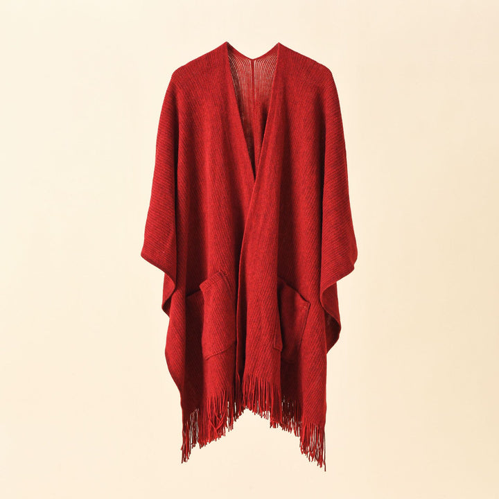 Damen Offenes Oversize-Strickcape mit Kaschmir‑Touch, Fransen und Eingrifftaschen Drune