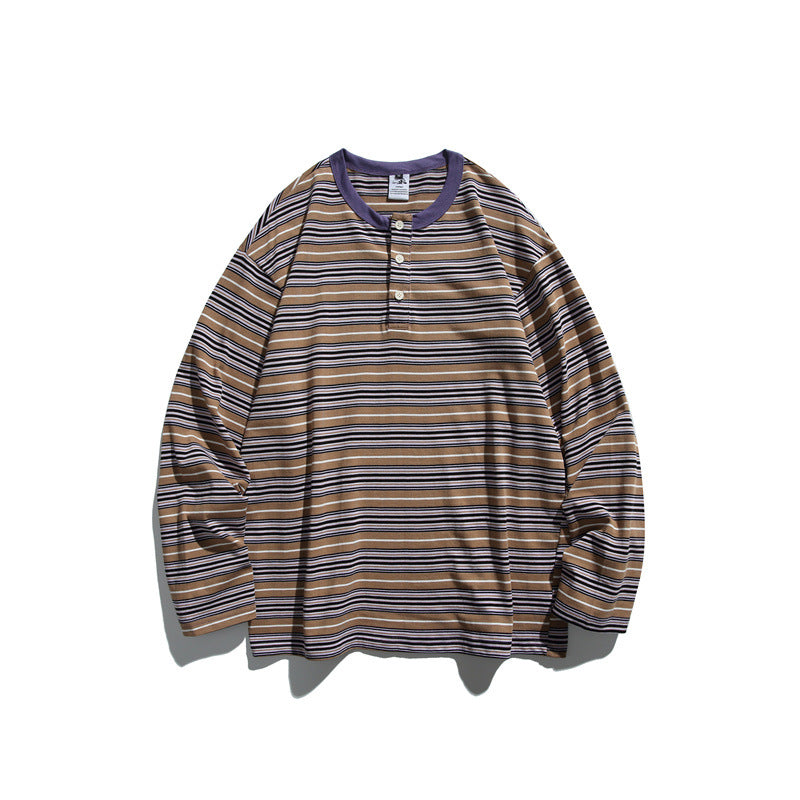 Unisex Gestreiftes Longsleeve-Henleyshirt im Oversize-Relaxed-Fit Drune