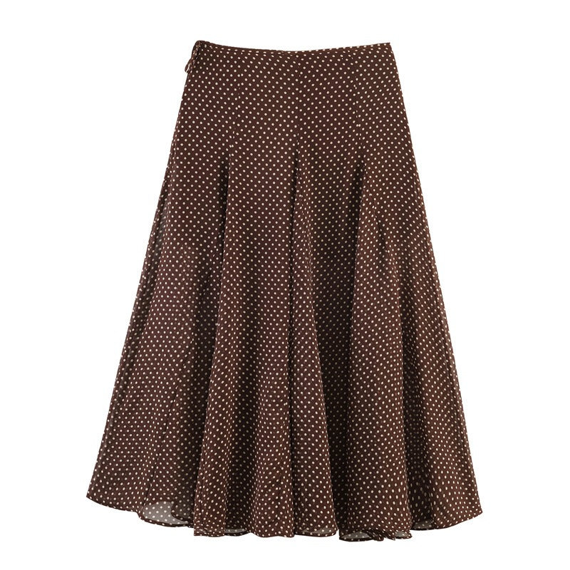 Damen Fließender A‑Linien Midirock mit Polka‑Dot‑Print und Bindeschleife Drune