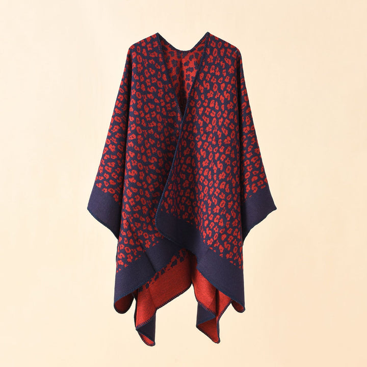 Damen Wollmix-Ruana mit tonigem Leopardenjacquard und kastigem Kimono-Fall Drune