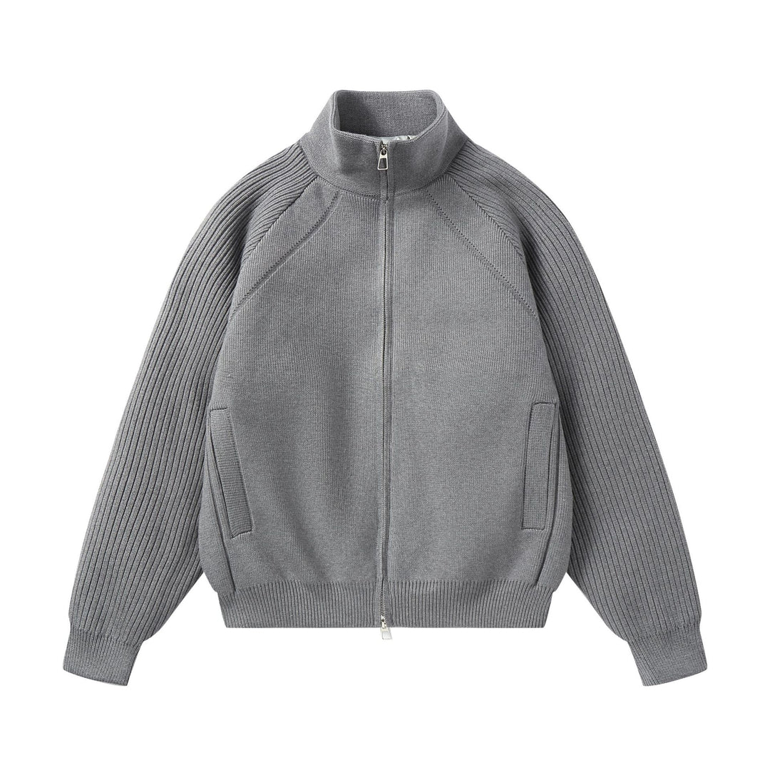 Unisex Strick-Zipjacke mit Stehkragen und gerippten Ärmeln Drune