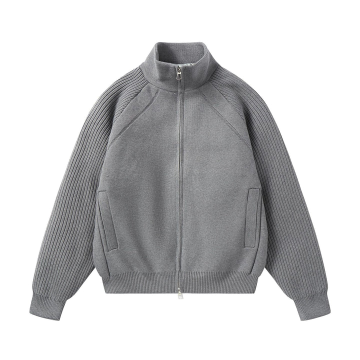 Unisex Strick-Zipjacke mit Stehkragen und gerippten Ärmeln Drune