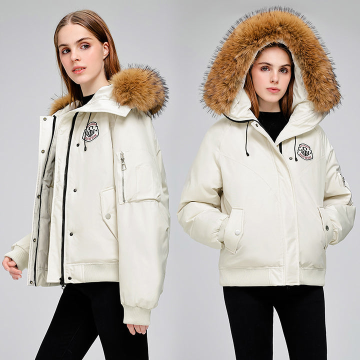Damen Sportliche Pufferjacke mit abnehmbarem Kunstfellkragen und praktischen Taschen Drune