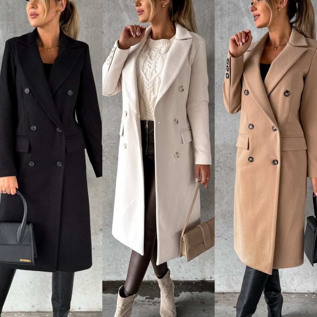 Damen eleganter doppelt gestreifter Mantel mit Knopfdetails Drune