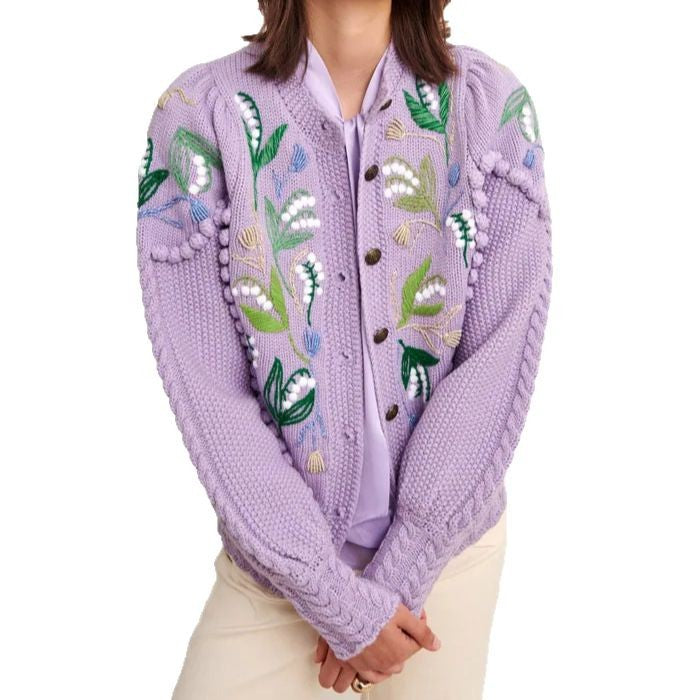Damen Eleganter Strickpullover mit floralen Stickereien