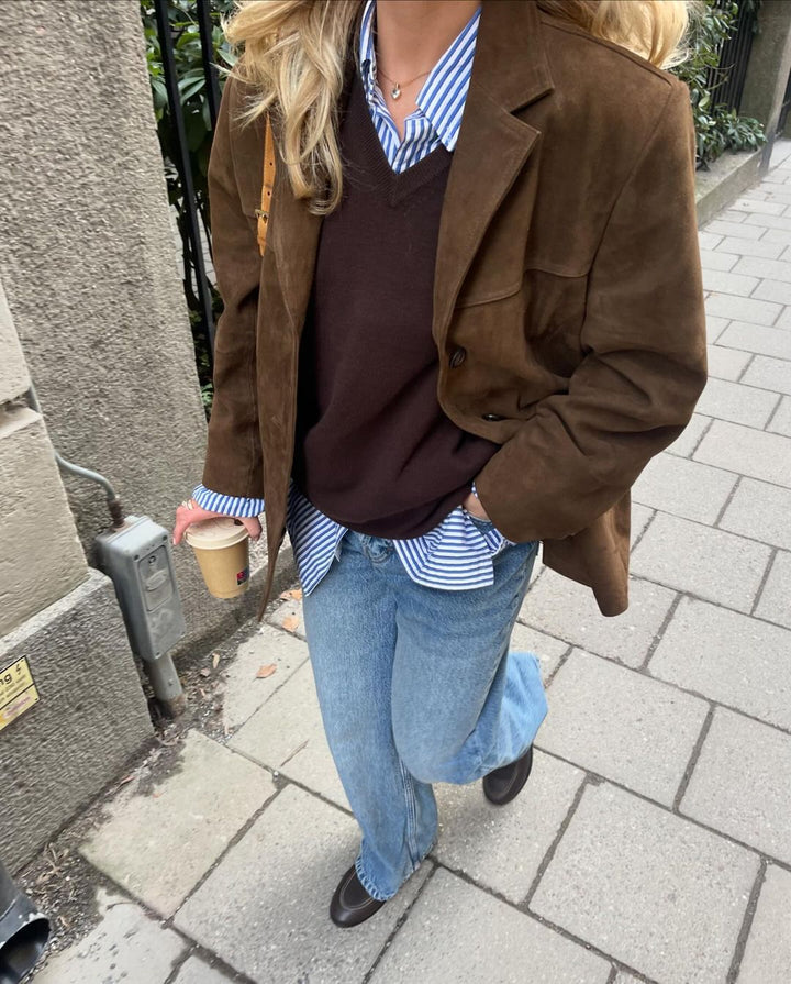Damen Oversized Wollblazer mit strukturierten Ärmeln Drune