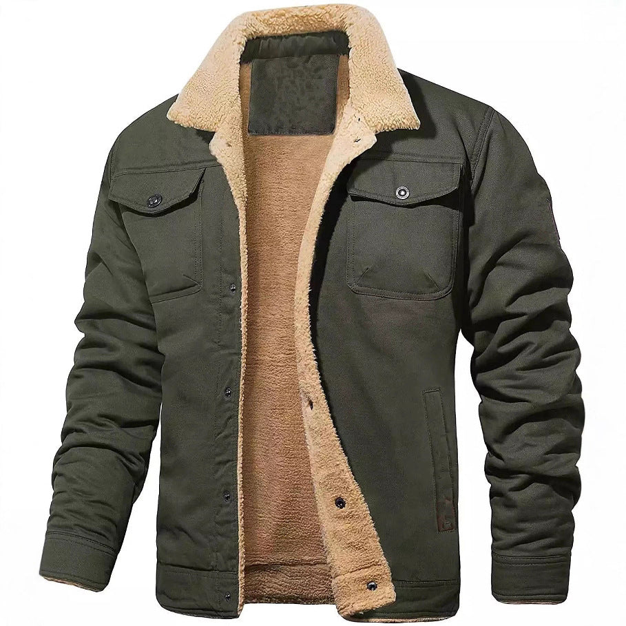 Herren Sherpa-gefütterte Canvas-Truckerjacke mit Brusttaschen Drune