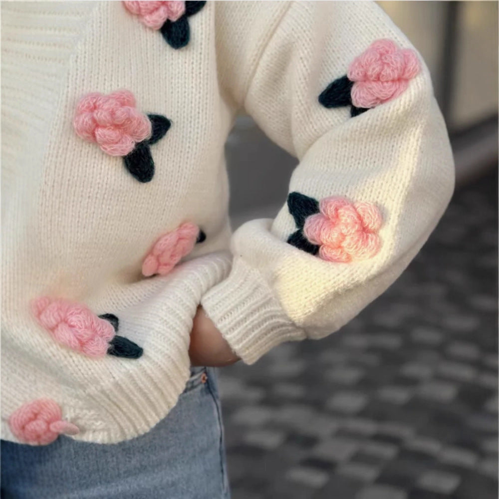 Damen Strickjacke mit Blumenmuster Drune