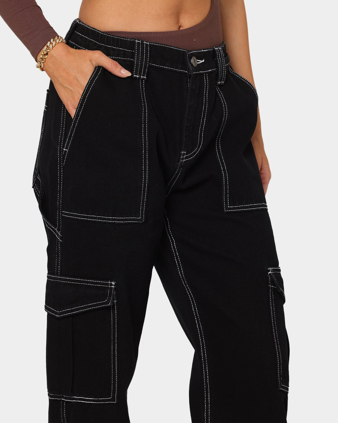 Damen Cargo-Hosen mit vielfältigen Taschen und hohem Bund Drune