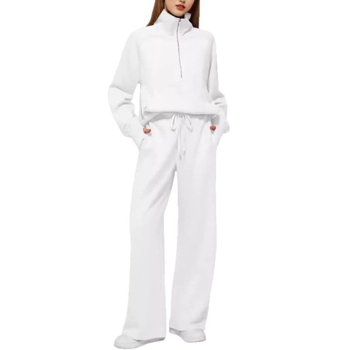 Damen sportliches Sweatset mit hohem Kragen und weitem Bein Drune