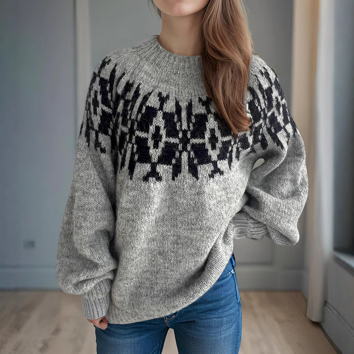 Damen gemütlicher Pullover mit modernem Norweger-Muster Drune