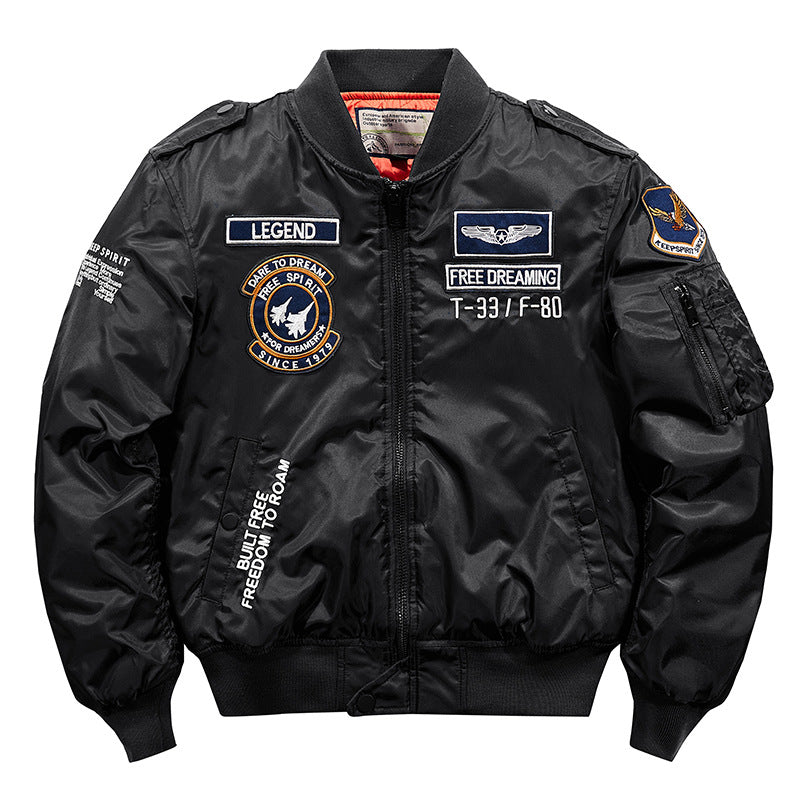 Herren  von den Alpen inspirierte Flug-Bomberjacke mit gestickten Patches und verstärktem Rippbund Drune