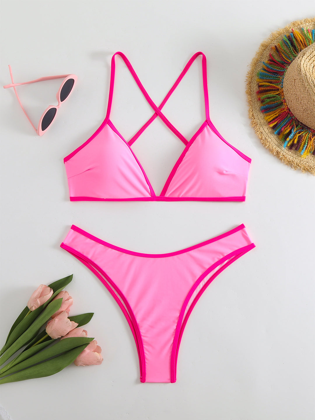 Damen Bikini-Set mit modischen X-Trägern und hoch geschnittenem Bottom Drune