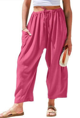 Damen Weit geschnittene Sommerhose mit elastischem Bund und praktischen Seitentaschen Drune