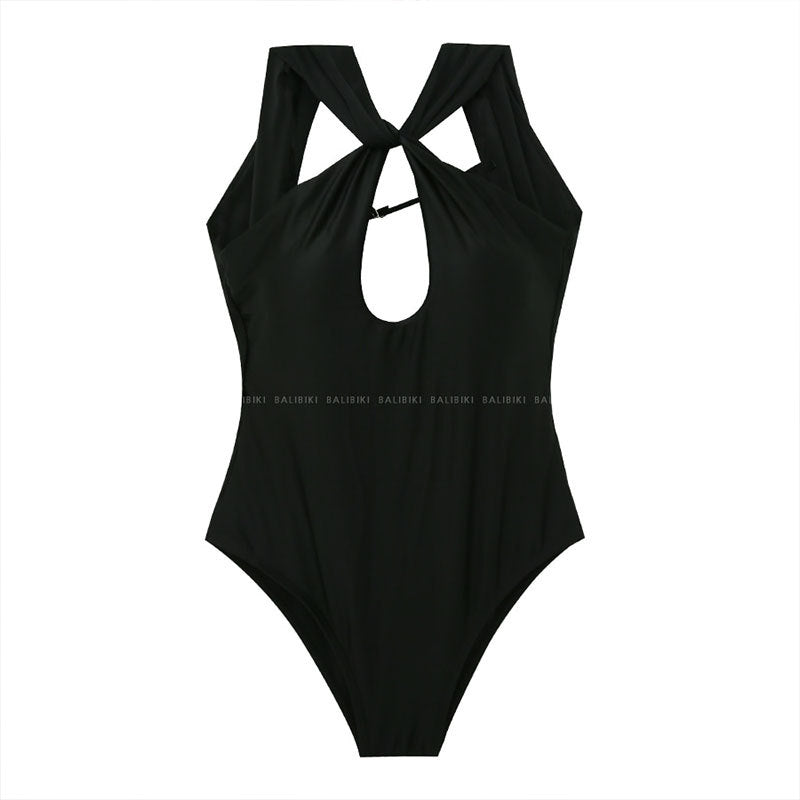 Damen Einteiler Badeanzug mit elegantem Knotendesign und tiefem V-Ausschnitt Drune