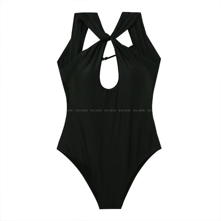 Damen Einteiler Badeanzug mit elegantem Knotendesign und tiefem V-Ausschnitt Drune