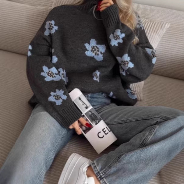 Damen Modischer Pullover mit floralen Mustern