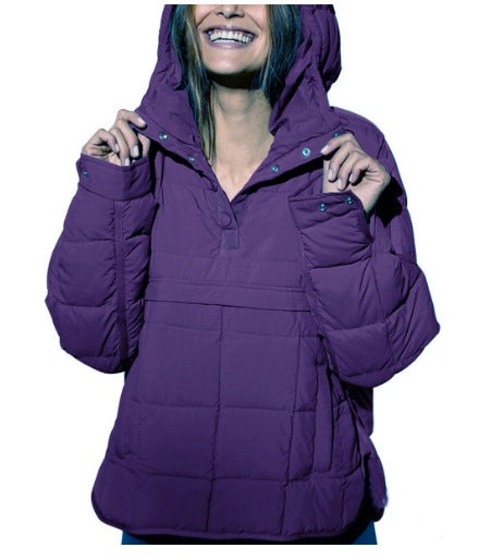 Damen Gefütterter Stepp-Anorak-Pullover mit Kapuze Drune