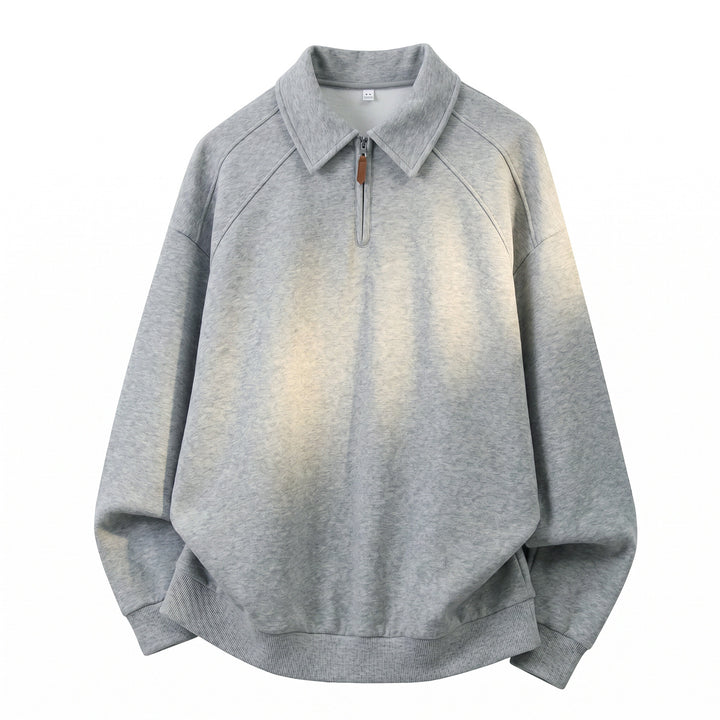 Unisex Relaxed-Sweatshirt im Polo-Look mit Polo‑Kragen, kurzem Reißverschluss und Raglanärmeln Drune