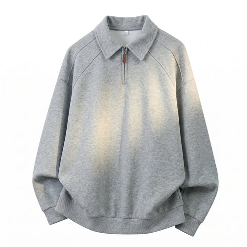 Unisex Relaxed-Sweatshirt im Polo-Look mit Polo‑Kragen, kurzem Reißverschluss und Raglanärmeln Drune