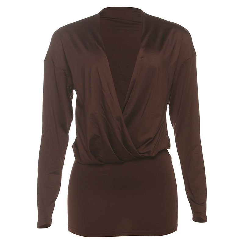 Damen elegantes Oberteil mit elegantem V-Ausschnitt und lockerer Passform Drune