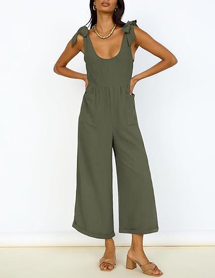 Damen Lässiger Jumpsuit mit verstellbaren Trägern und weitem Bein Drune