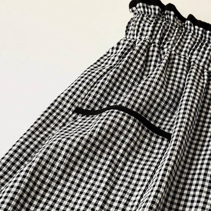 Damen Weite Vichy-Hose mit hoher Smok-Taille, Tunnelzug und aufgesetzten Taschen Drune