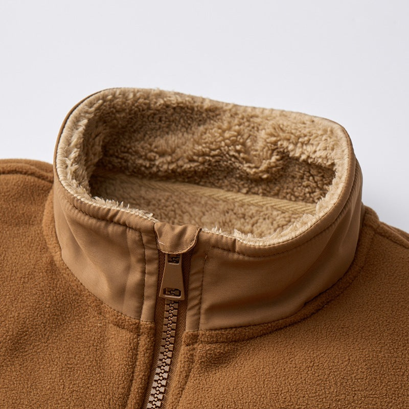 Herren Fleece-Outdoorjacke mit Teddyfell-Innenfutter, Stehkragen & windabweisender Oberfläche Drune