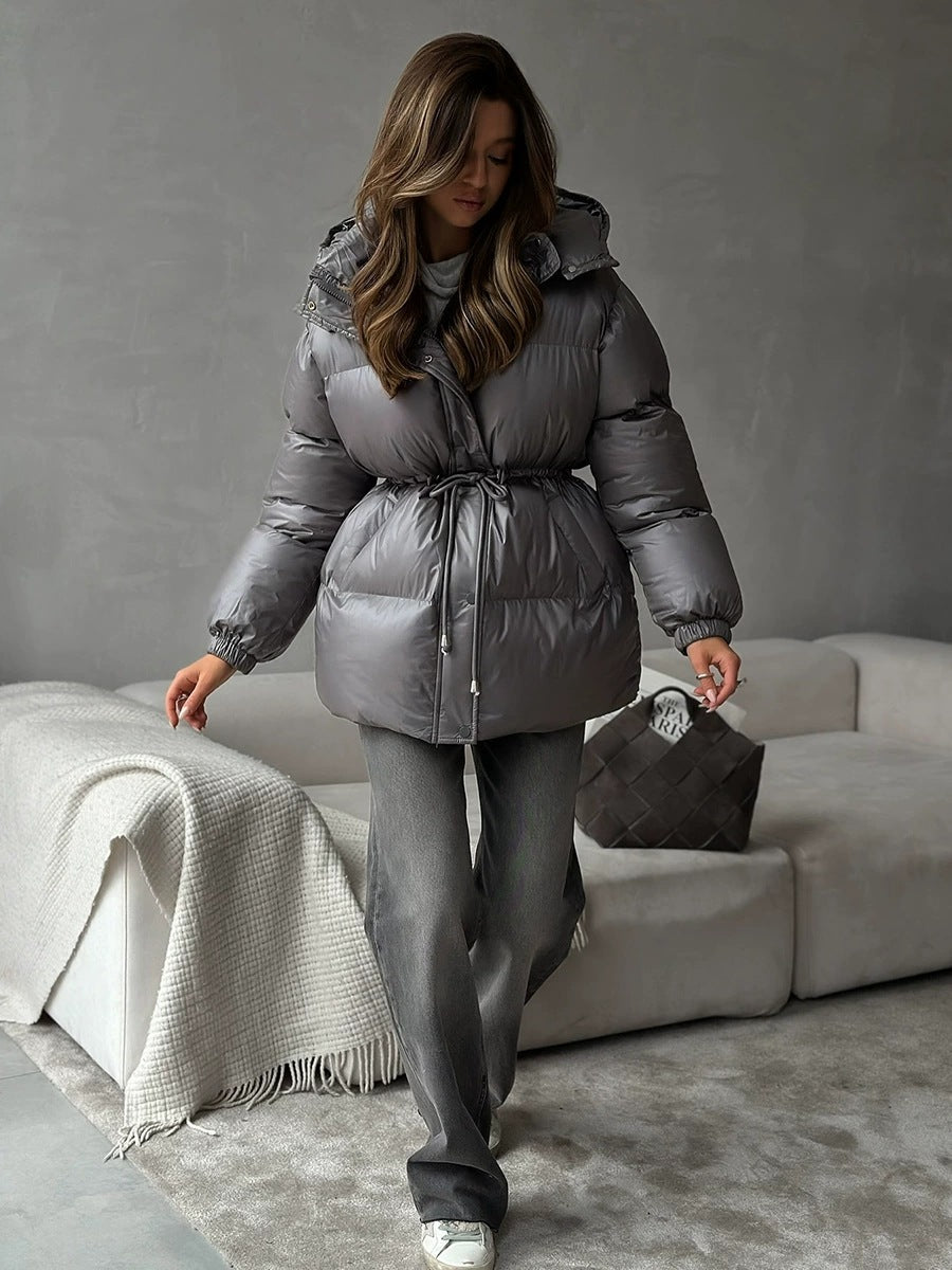 Damen gesteppte Steppjacke mit Taillenzug und Kapuze Drune