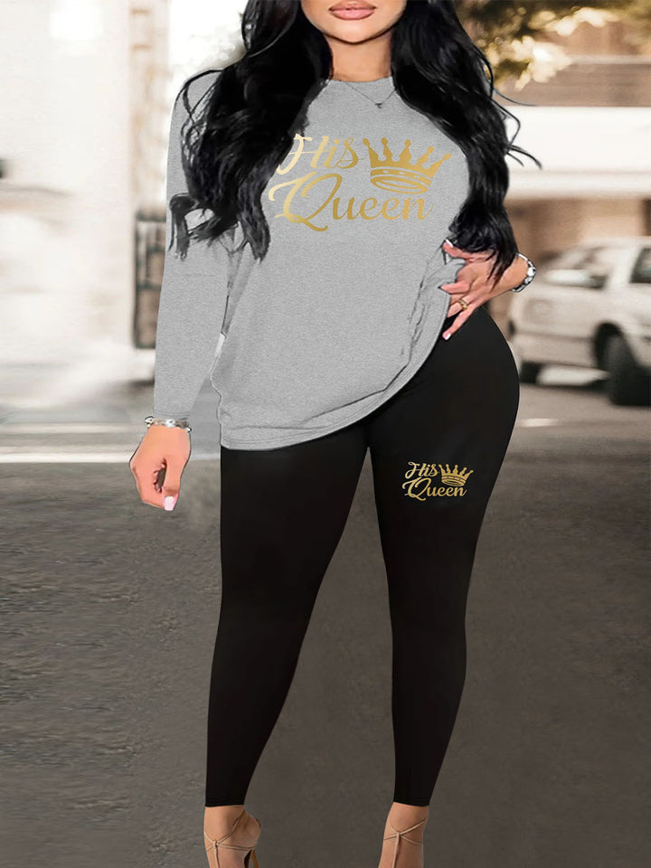 Damen Zweiteiler Lounge-Set mit Herz-Print Sweatshirt und High-Waist Leggings Drune