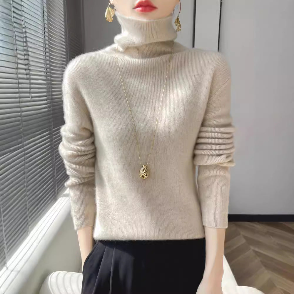 Damen Kurz geschnittener Rollkragenpullover aus weichem Kaschmir-Blend mit schmaler Silhouette Drune