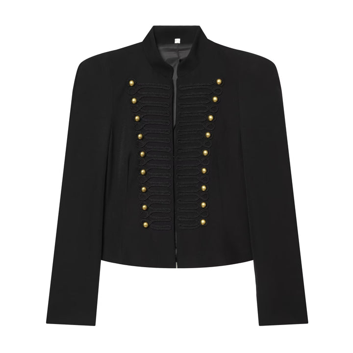 Damen Kurzer Feldblazer mit Stehkragen, Kordelverzierung und Messingknöpfen Drune