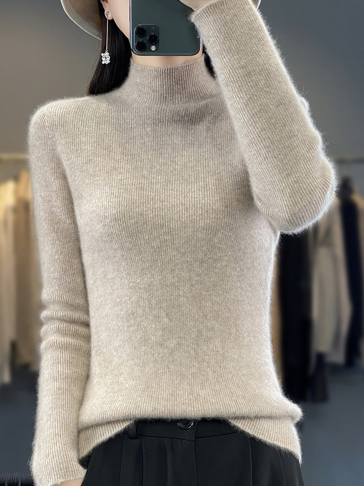 Damen Schlanker Feinstrick-Mockneckpullover aus feinem Angora‑Mix Drune