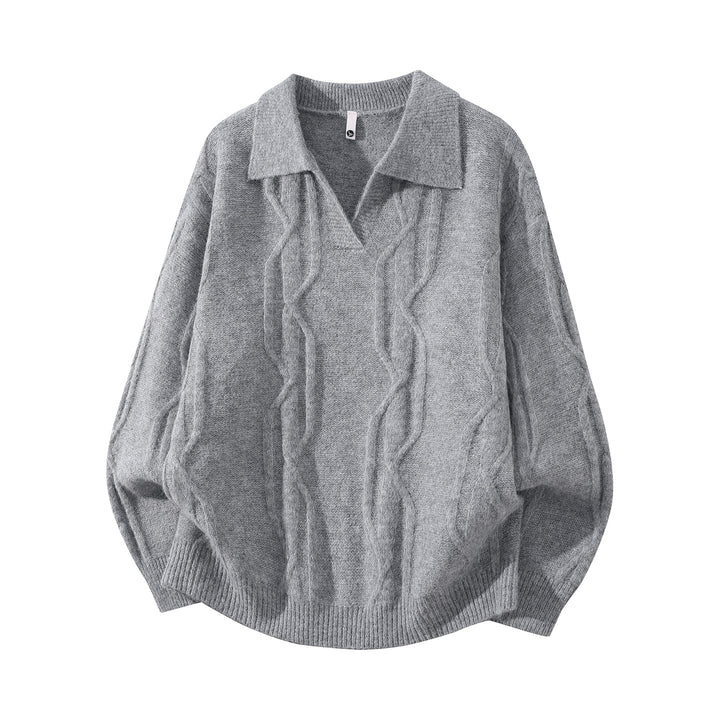Damen Oversize Mohair‑Optik Zopfstrickpullover mit Polokragen und V‑Ausschnitt Drune